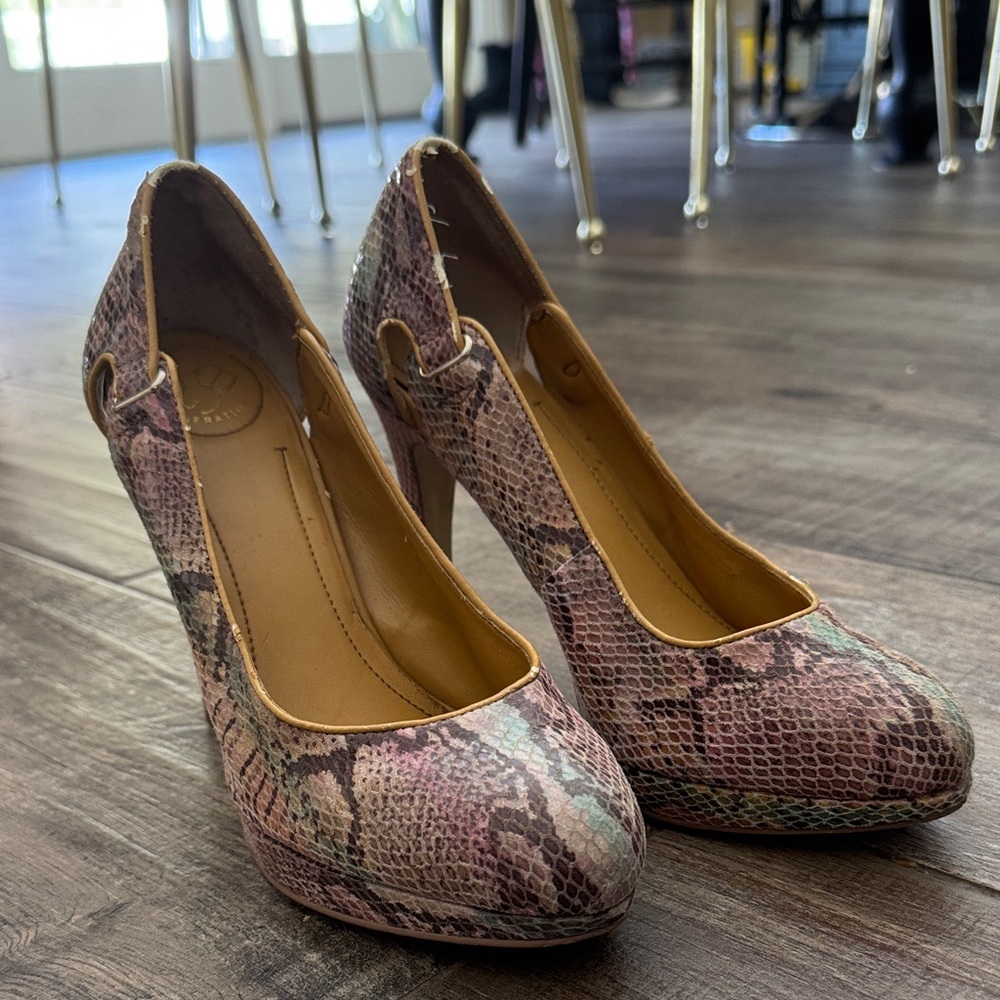 BCBGeneration Pink and Brown Snakeskin Heels